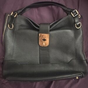 Jaeger London Black Leather Shoulder Bag Designer Zip Detail Purse